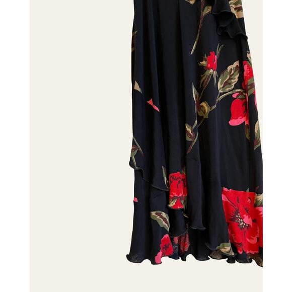 Vintage Bebe 2000s Black Red Floral Halter Dress | Size Small | Date-Night Y2K - Picture 4 of 7